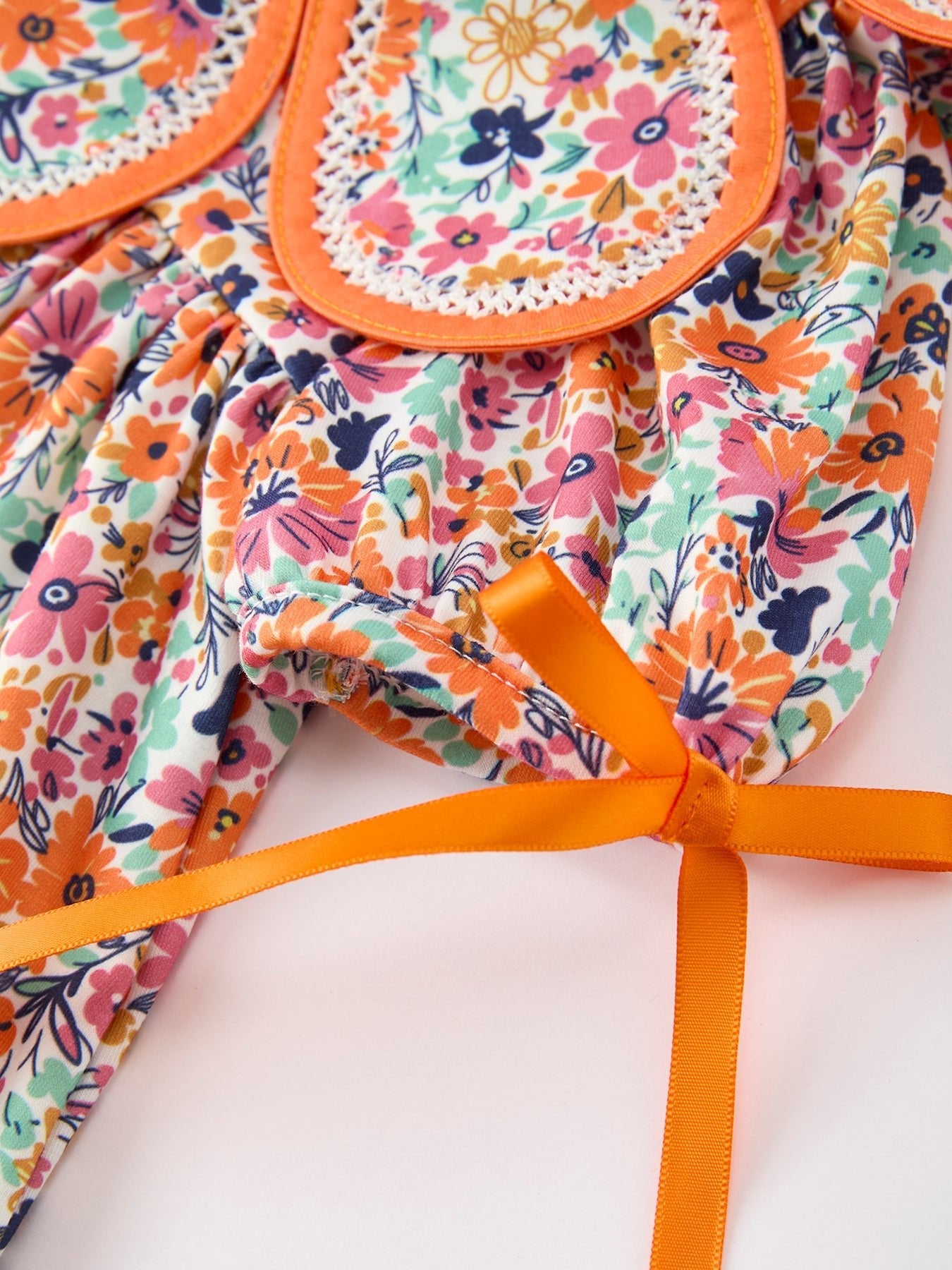 Orange Floral Bow Petals Collar Girls Dress - Abbies Place