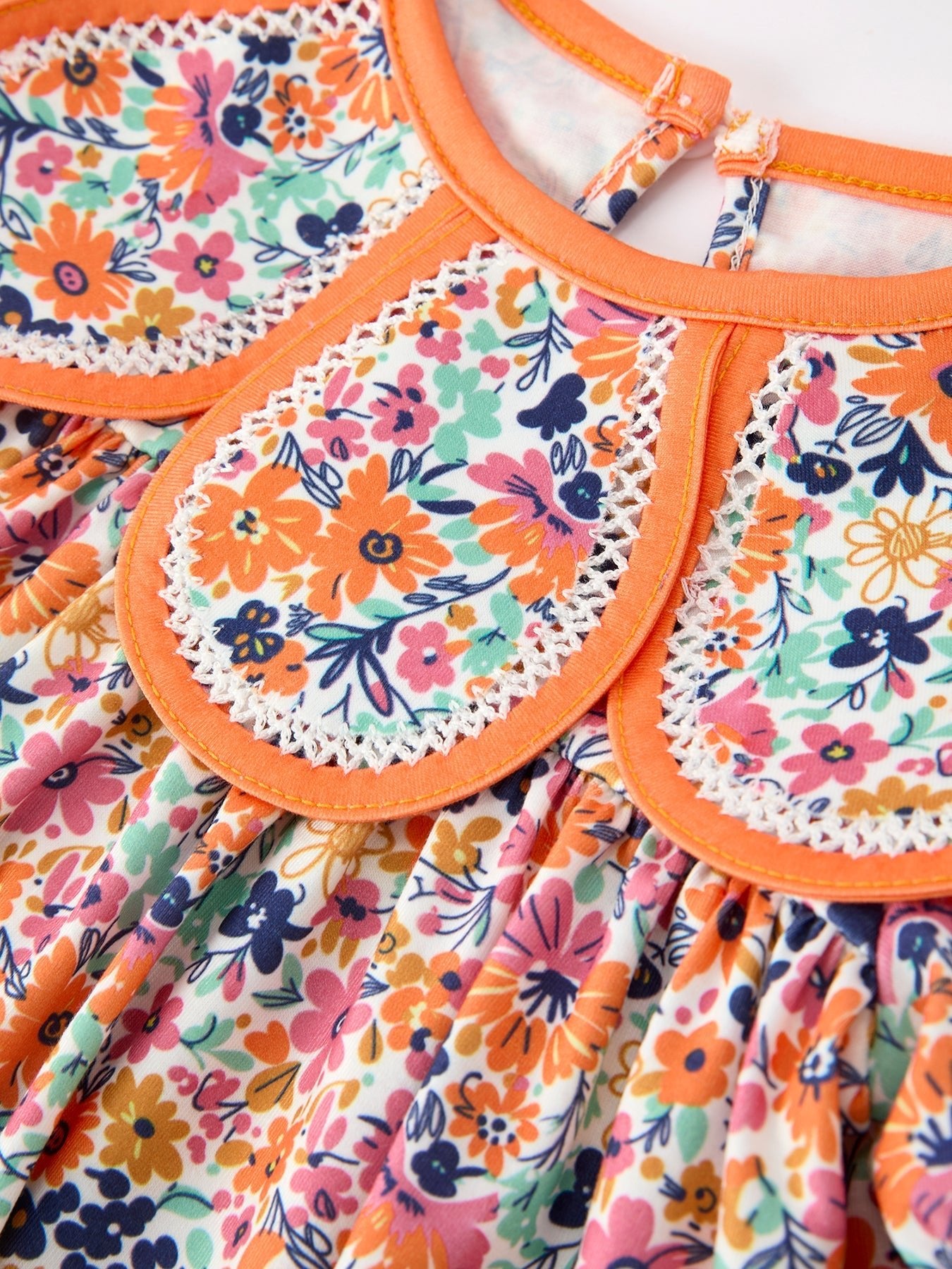 Orange Floral Bow Petals Collar Girls Dress - Abbies Place