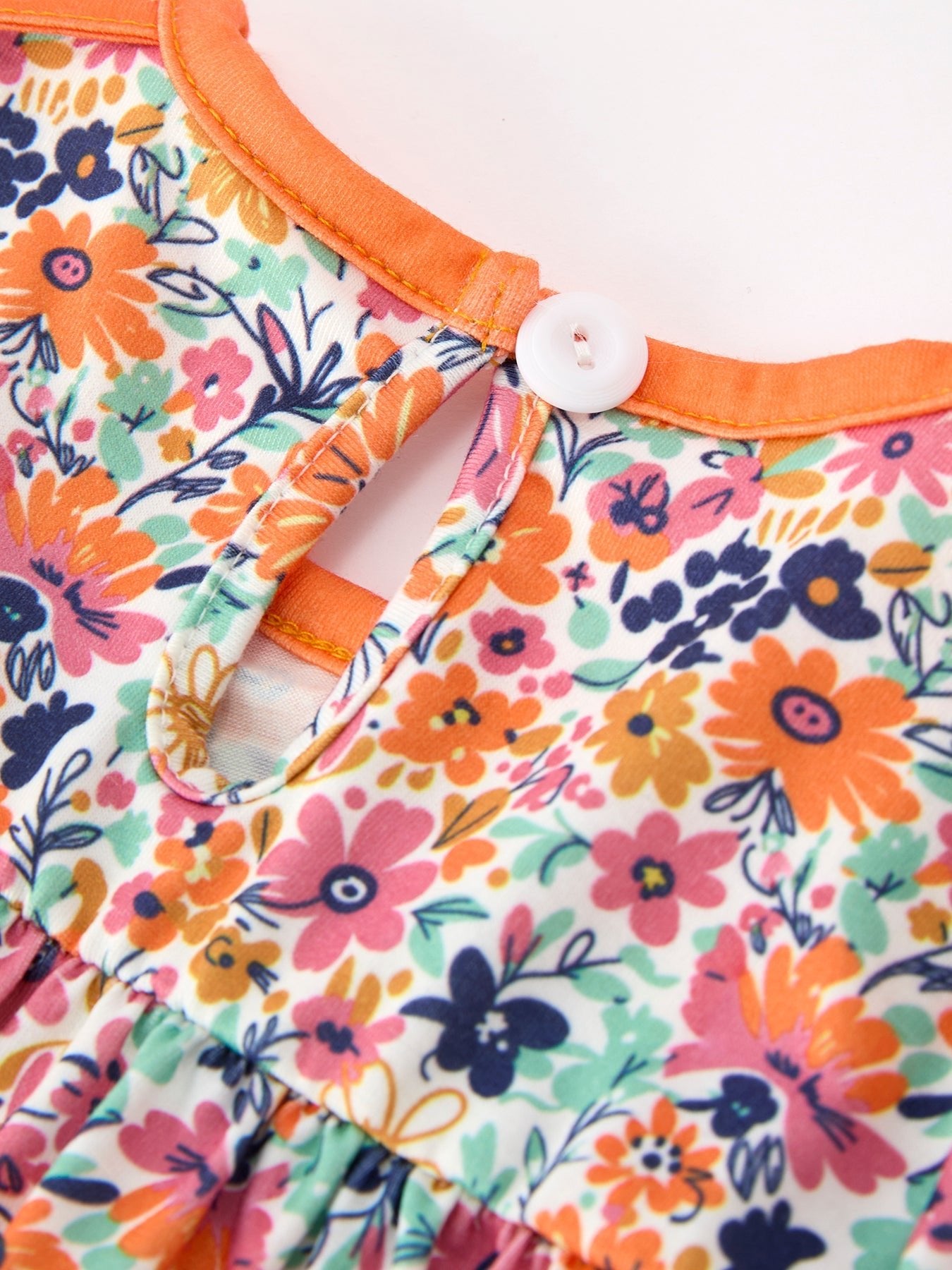 Orange Floral Bow Petals Collar Girls Romper - Abbies Place