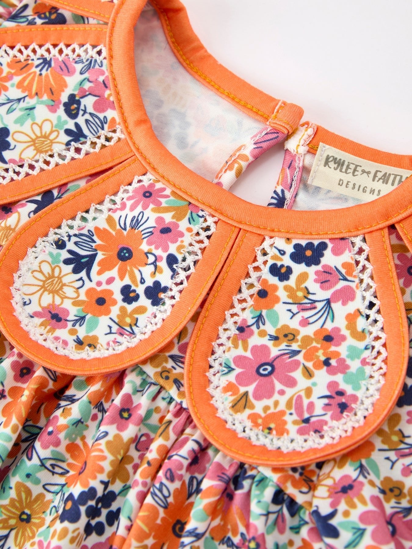 Orange Floral Bow Petals Collar Girls Romper - Abbies Place