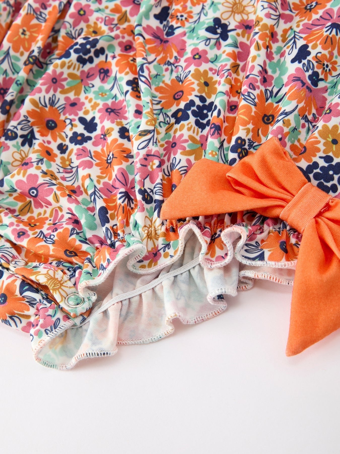 Orange Floral Bow Petals Collar Girls Romper - Abbies Place