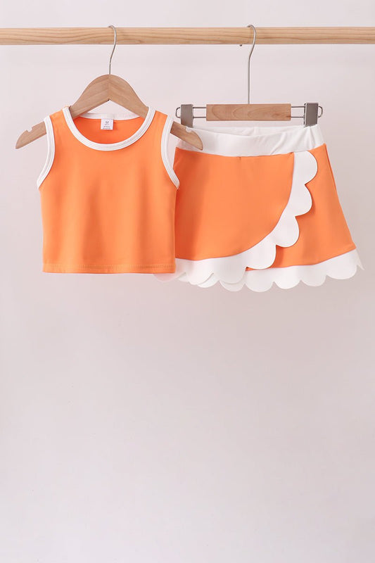 Orange Performance Scalloped Skorts Set - Abbies Place