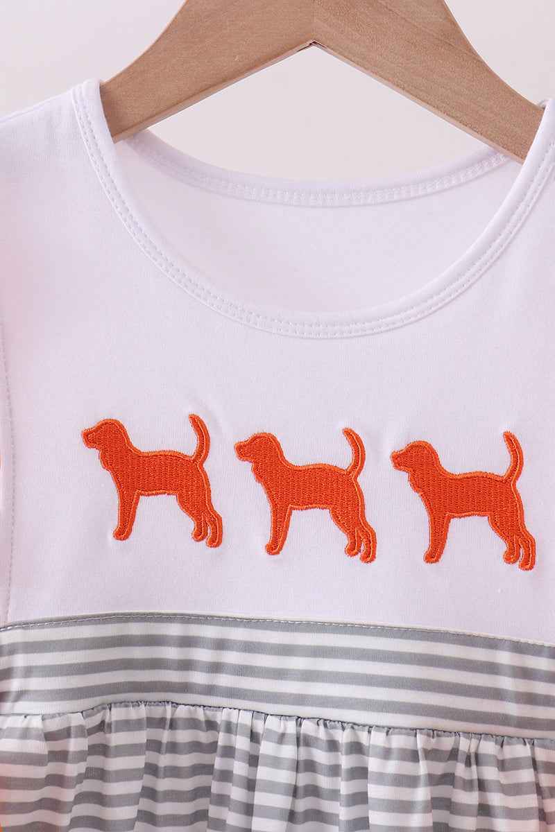 Orange Tennessee embroidery stripe ruffle dress - Abbies Place