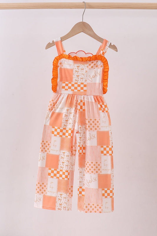 Orange Tennessee patchwork ruffle jumpsuit - Abbies Place