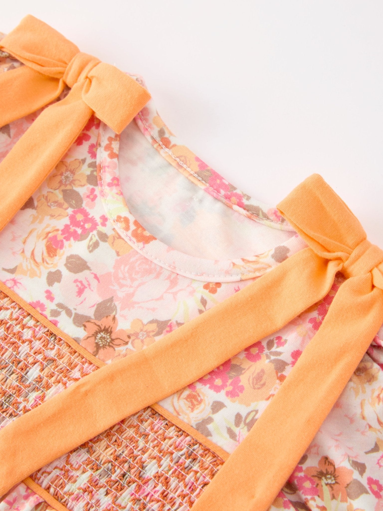 Peach Bow Smocked Floral Baby Bubble - Abbies Place