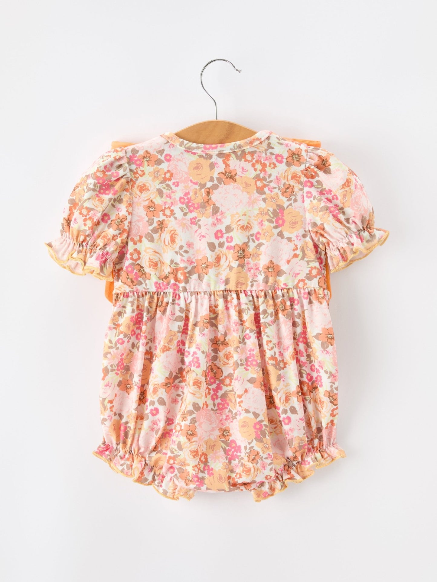 Peach Bow Smocked Floral Baby Bubble - Abbies Place