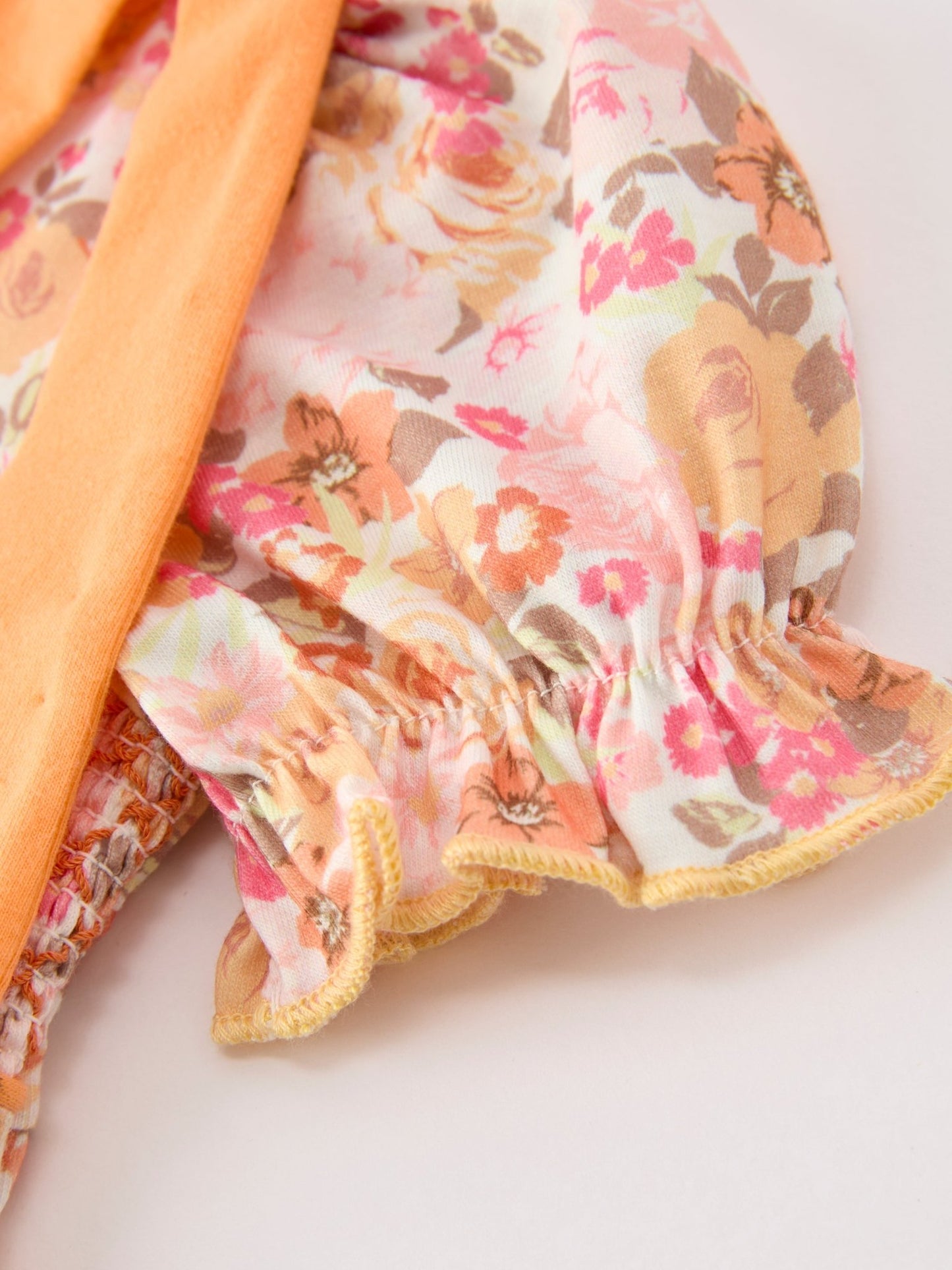 Peach Bow Smocked Floral Baby Bubble - Abbies Place