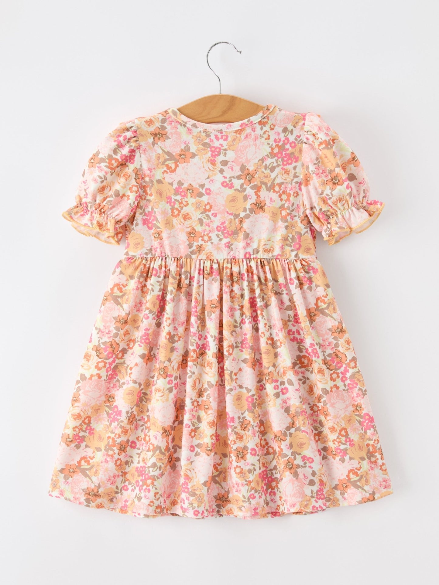 Peach Bow Smocked Floral Girl Dress - Abbies Place