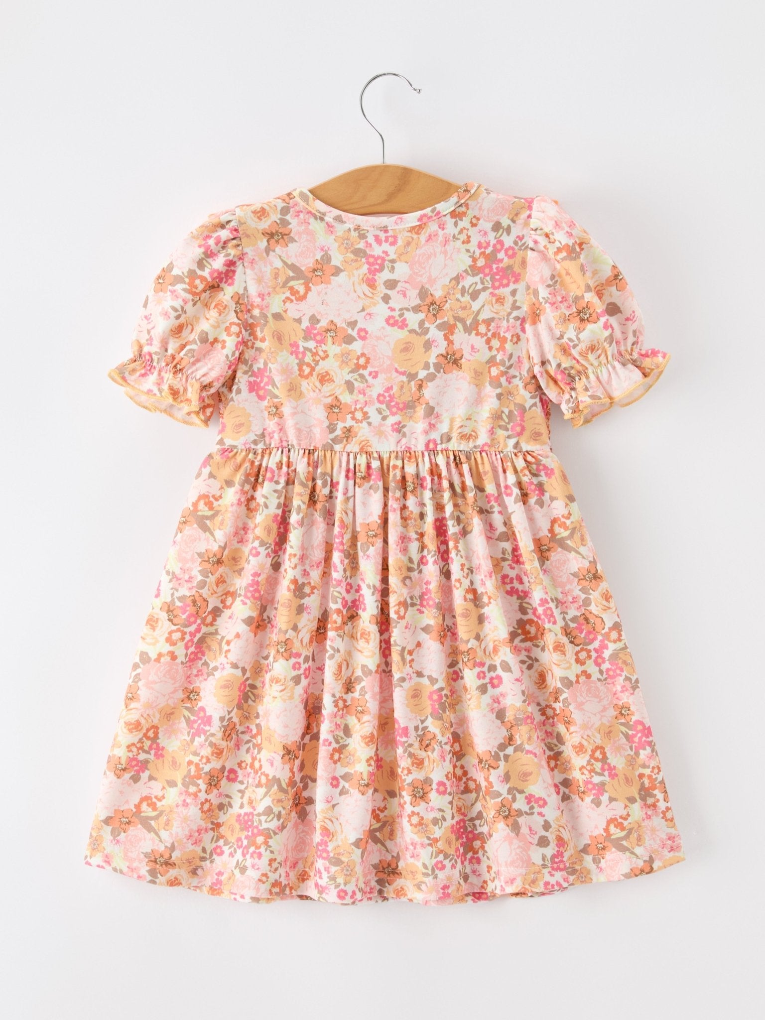 Peach Bow Smocked Floral Girl Dress - Abbies Place