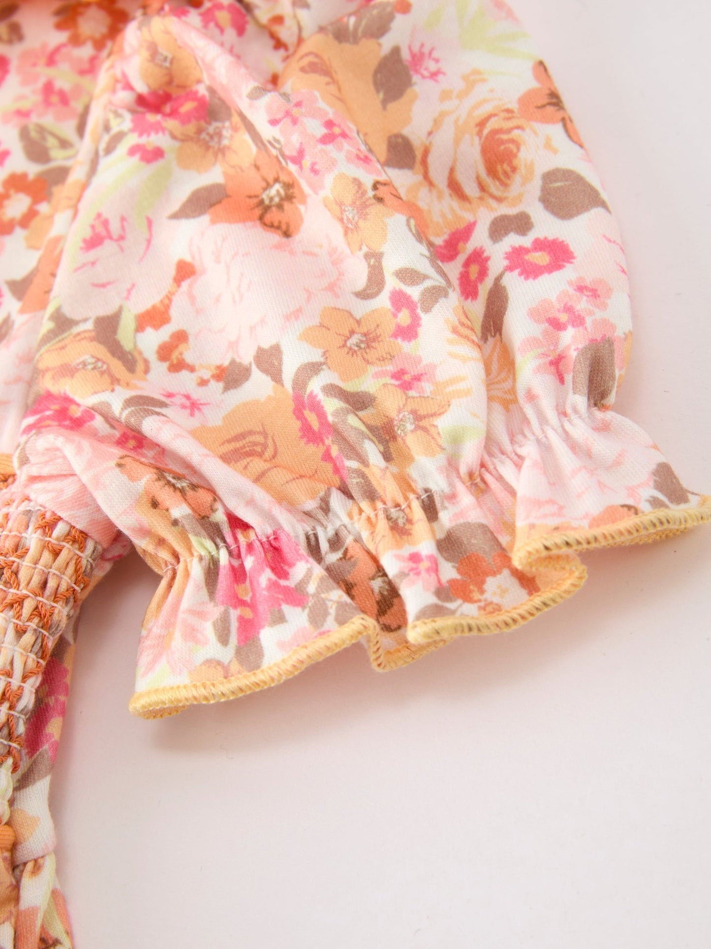 Peach Bow Smocked Floral Girl Dress - Abbies Place
