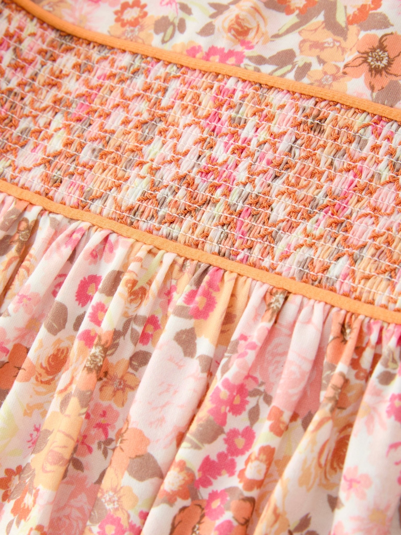 Peach Bow Smocked Floral Girl Dress - Abbies Place