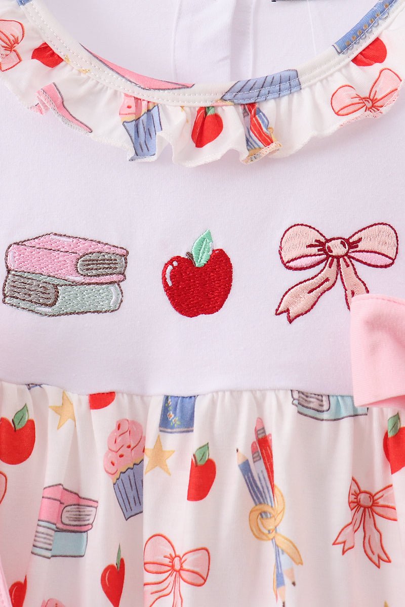 Pink Apple Embroidered Dress - Abbies Place
