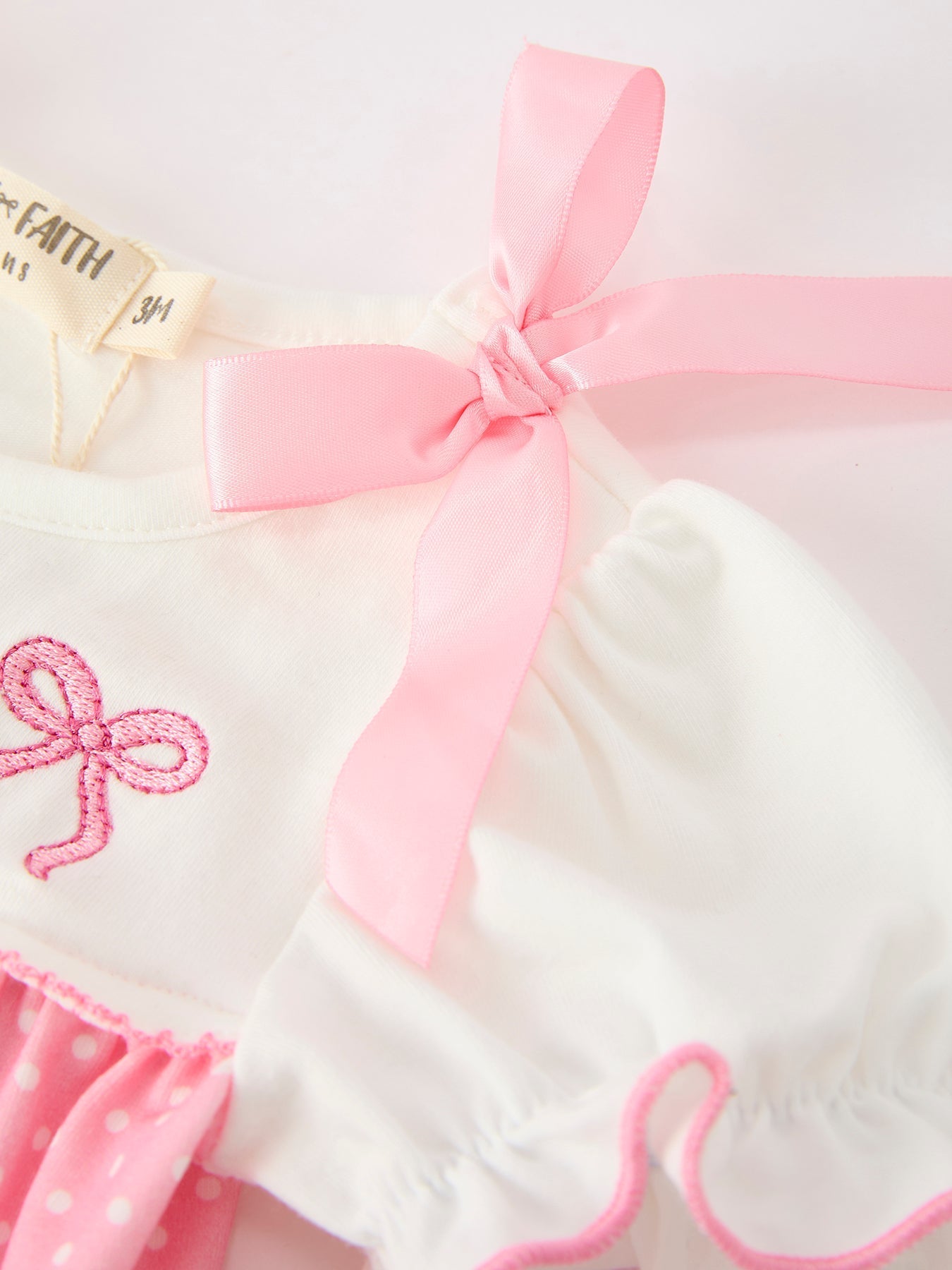 Pink Ballet Embroidery Bow Bubble Romper - Abbies Place