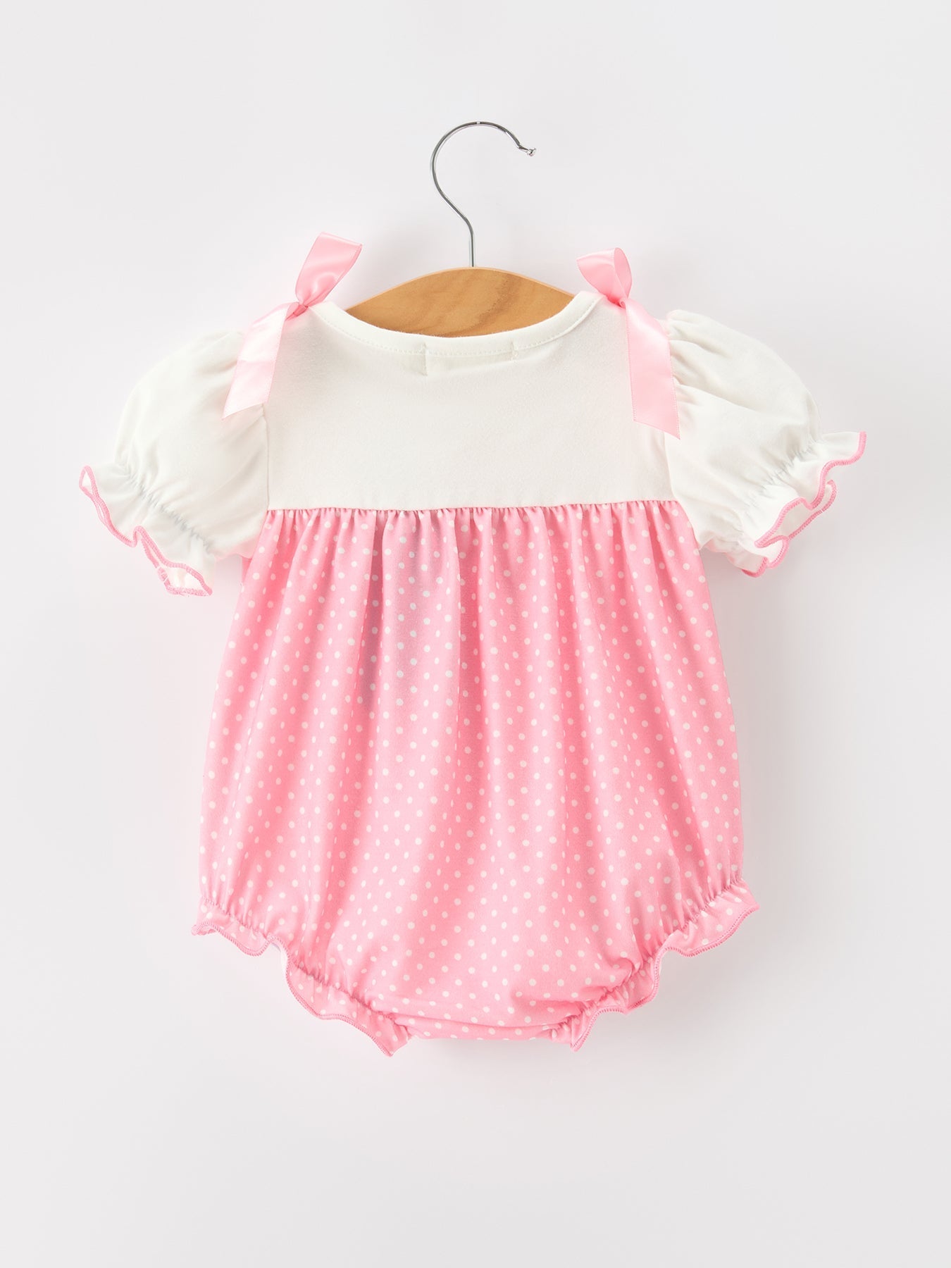 Pink Ballet Embroidery Bow Bubble Romper - Abbies Place