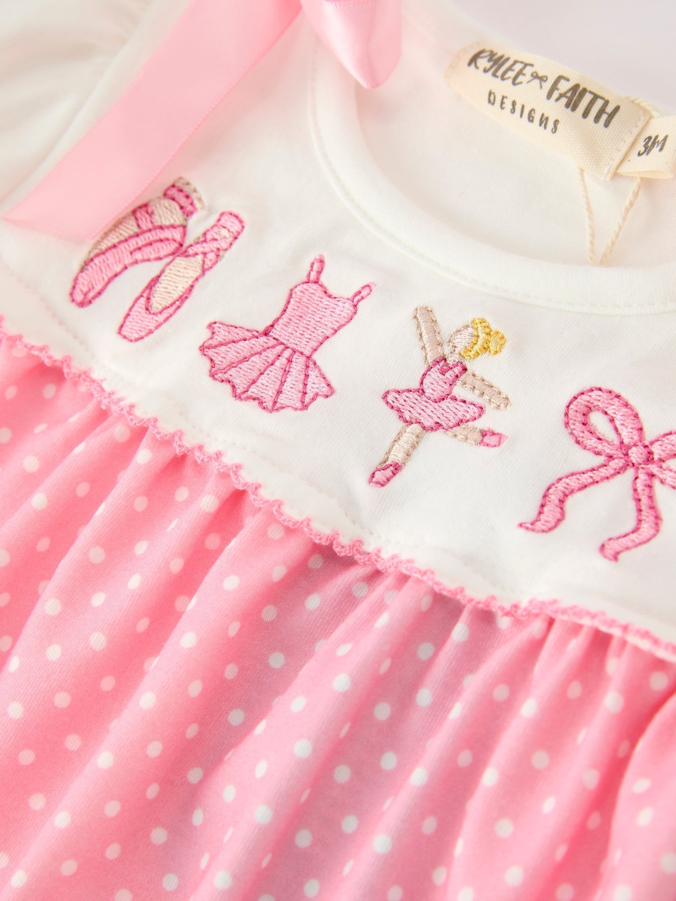 Pink Ballet Embroidery Bow Bubble Romper - Abbies Place