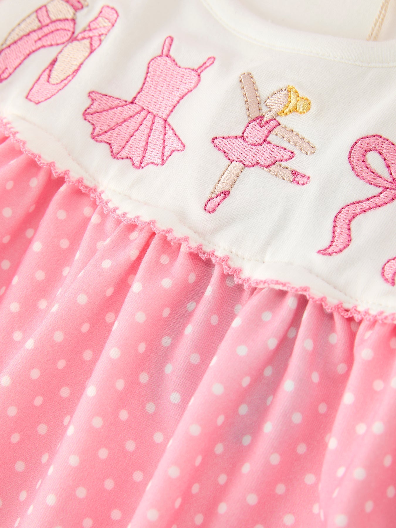 Pink Ballet Embroidery Bow Polka Dot Dress - Abbies Place