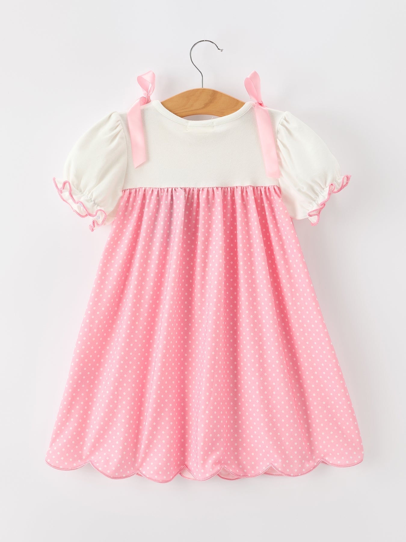 Pink Ballet Embroidery Bow Polka Dot Dress - Abbies Place