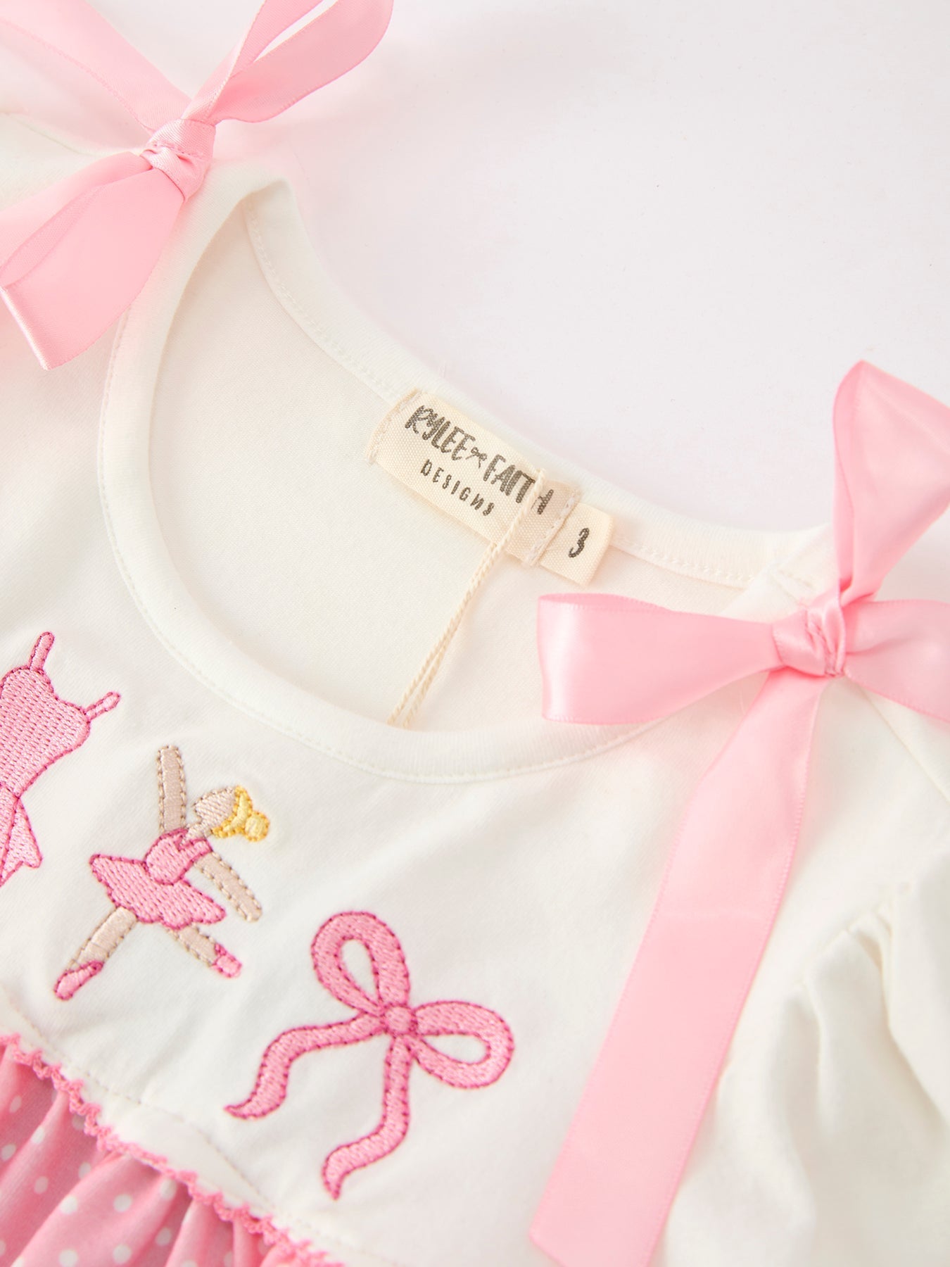 Pink Ballet Embroidery Bow Polka Dot Dress - Abbies Place