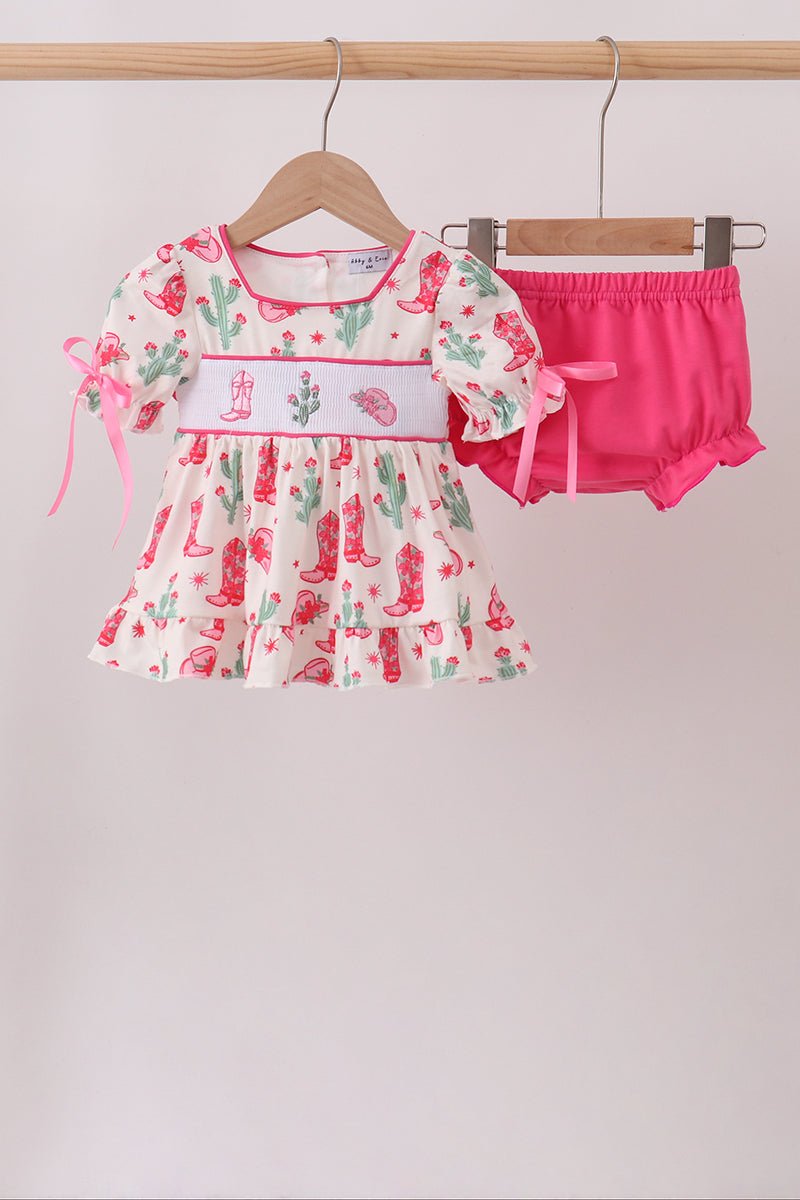 Pink Boots Smocked Bloomer Set - Abbies Place