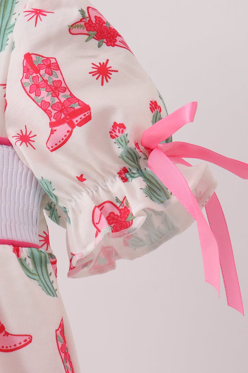 Pink Boots Smocked Bubble - Abbies Place
