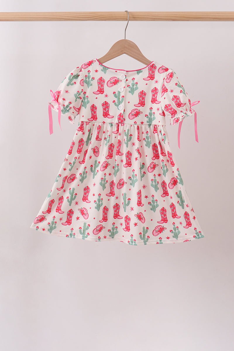 Pink Boots Smocked Dress - Abbies Place