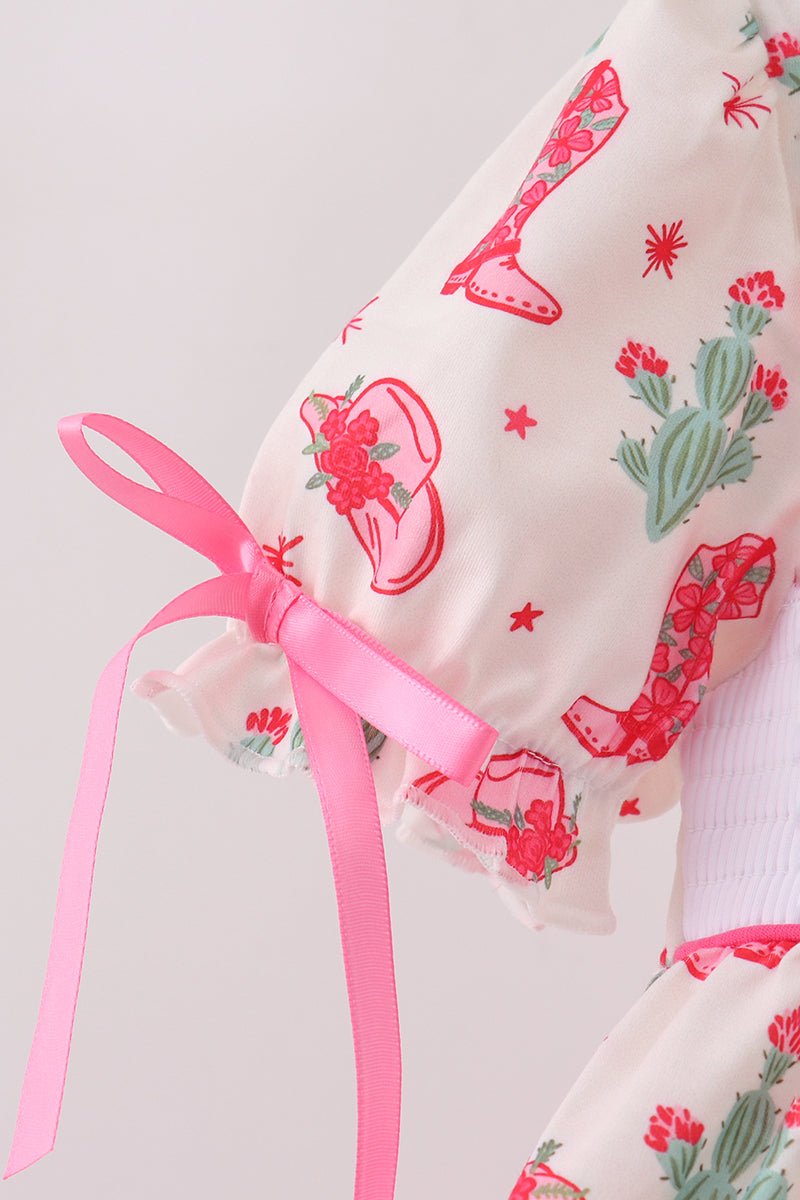 Pink Boots Smocked Dress - Abbies Place
