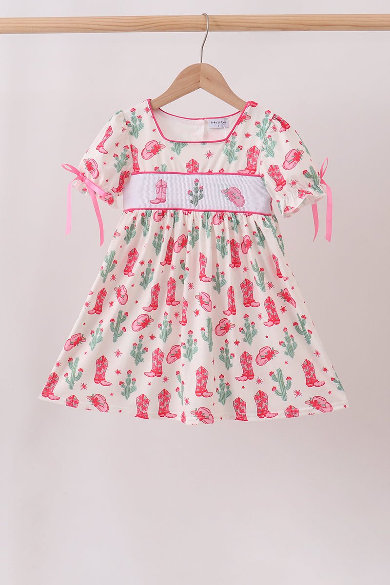 Pink Boots Smocked Dress - Abbies Place