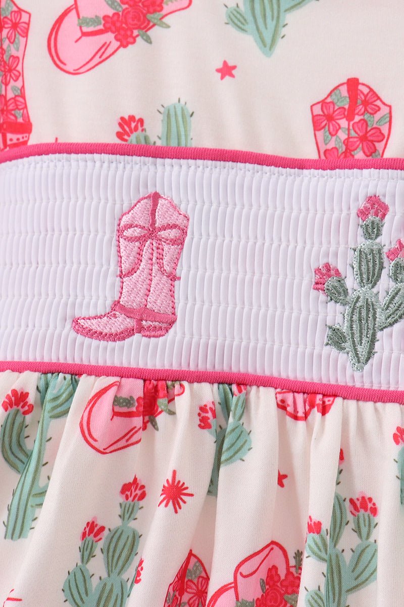 Pink Boots Smocked Dress - Abbies Place