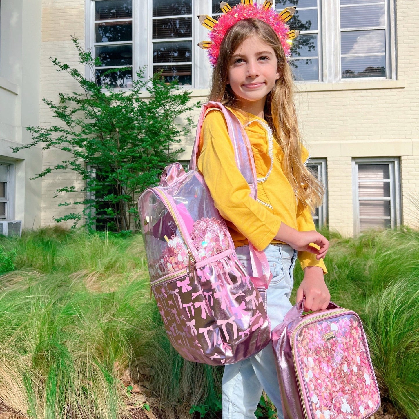 Pink Bow Confetti Backpack - Abbies Place