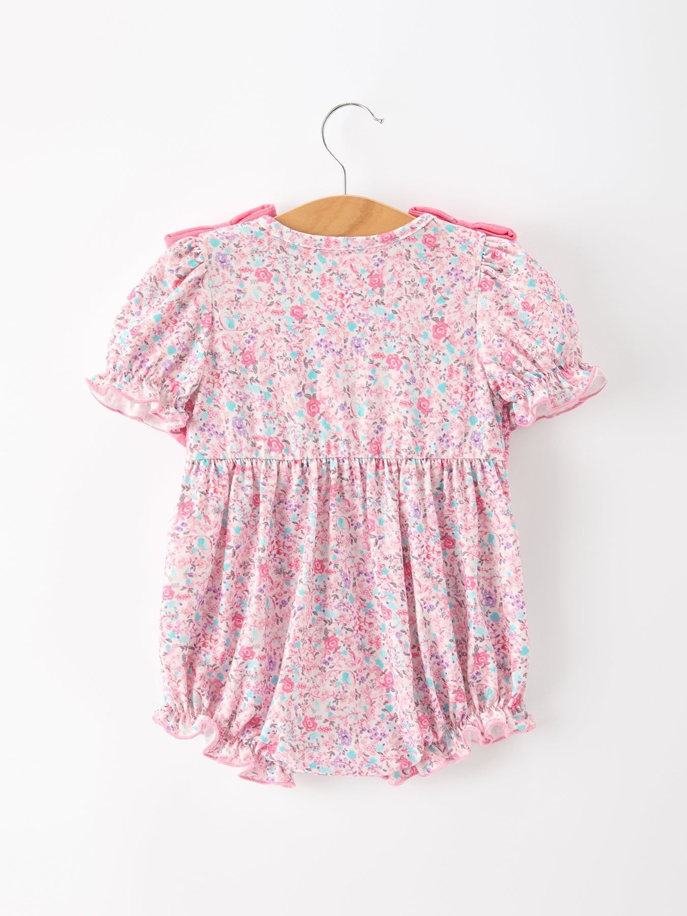 Pink Bow Smocked Floral Baby Bubble - Abbies Place