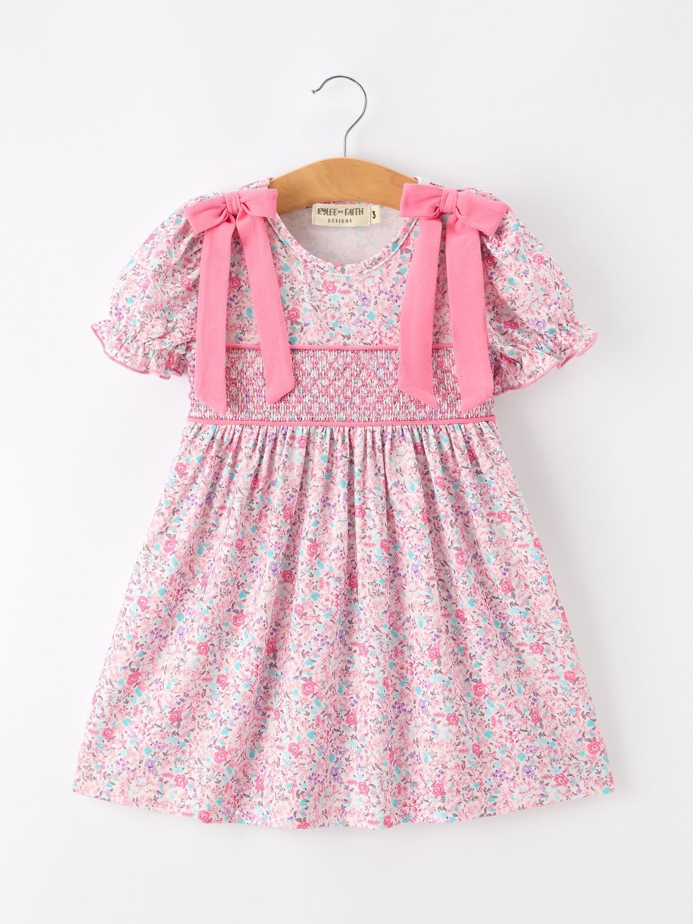 Pink Bow Smocked Floral Girl Dress - Abbies Place