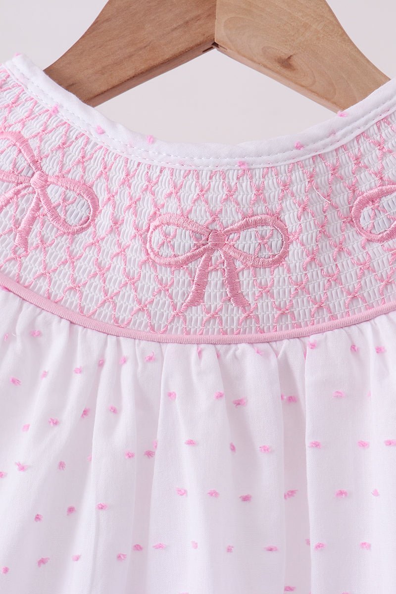 Pink Bow Smocked Swiss Dot Shorts Set - Abbies Place