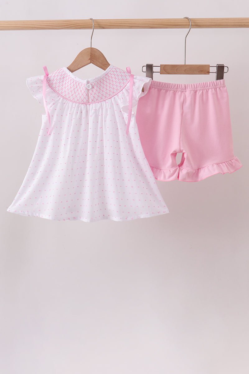 Pink Bow Smocked Swiss Dot Shorts Set - Abbies Place