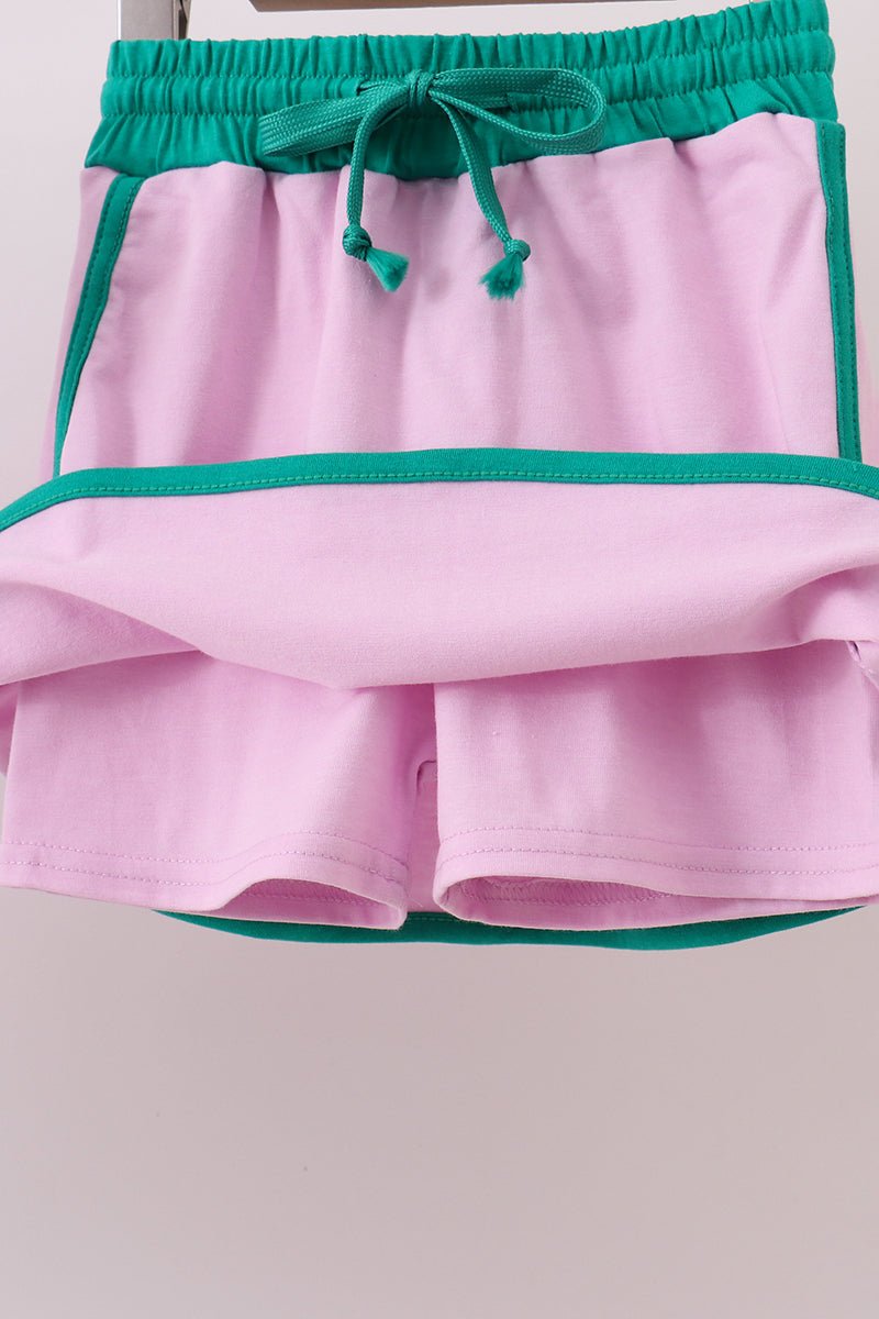Pink color block Ringer Skorts Set - Abbies Place