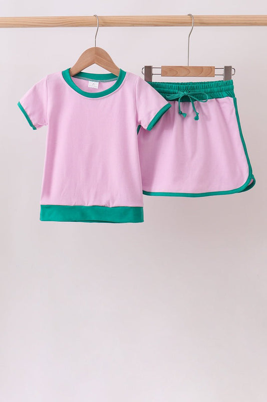 Pink color block Ringer Skorts Set - Abbies Place