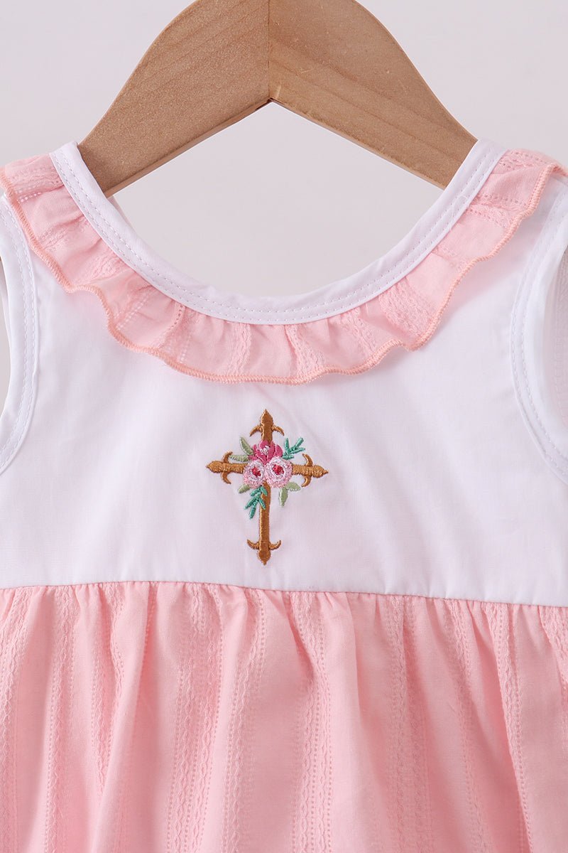 Pink cross jacquard embroidery shorts set - Abbies Place