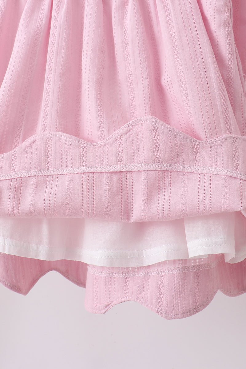 Pink fireworks flag smocked jacquard scalloped ruffle shorts set - Abbies Place