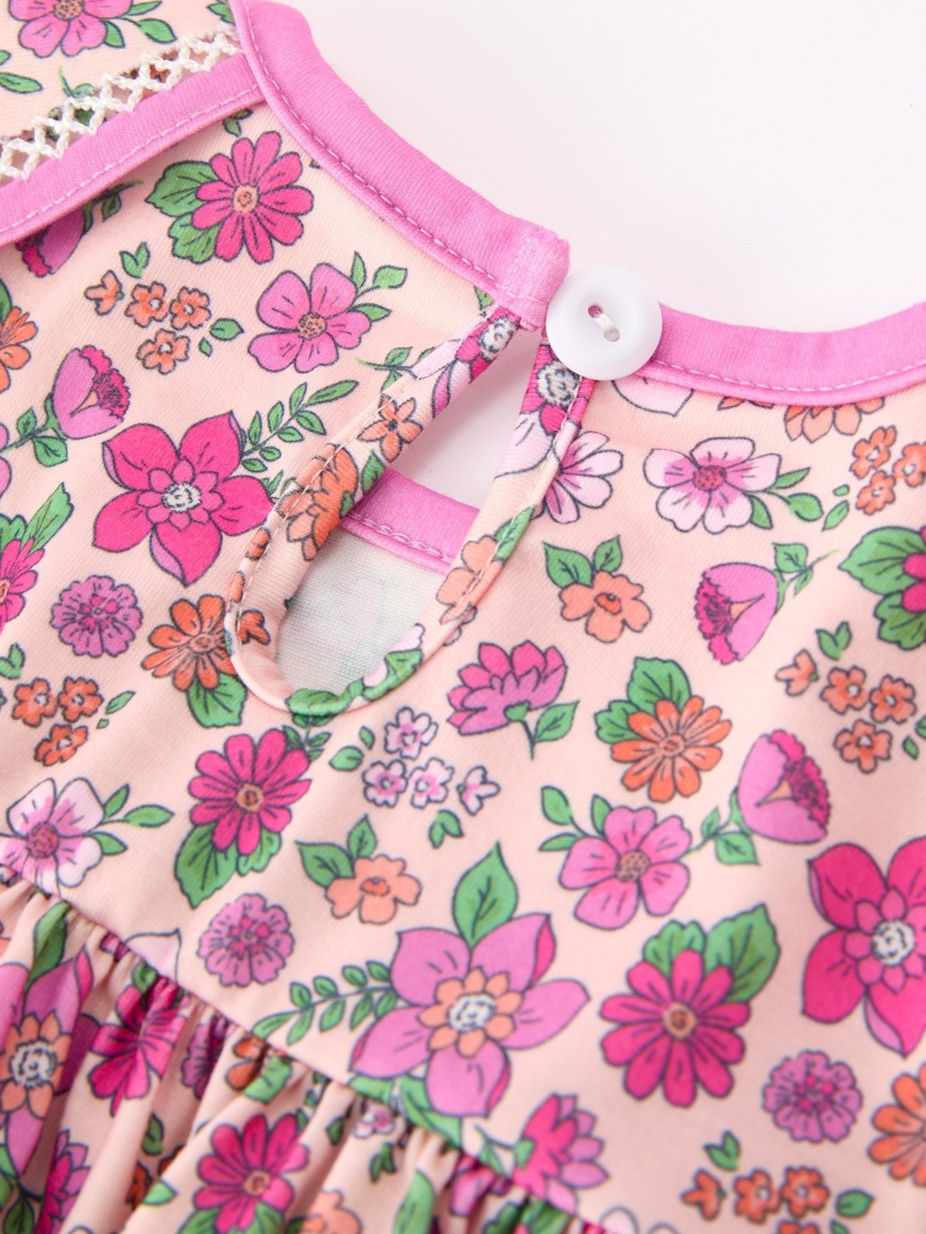 Pink Floral Bow Petals Collar Girls Dress - Abbies Place