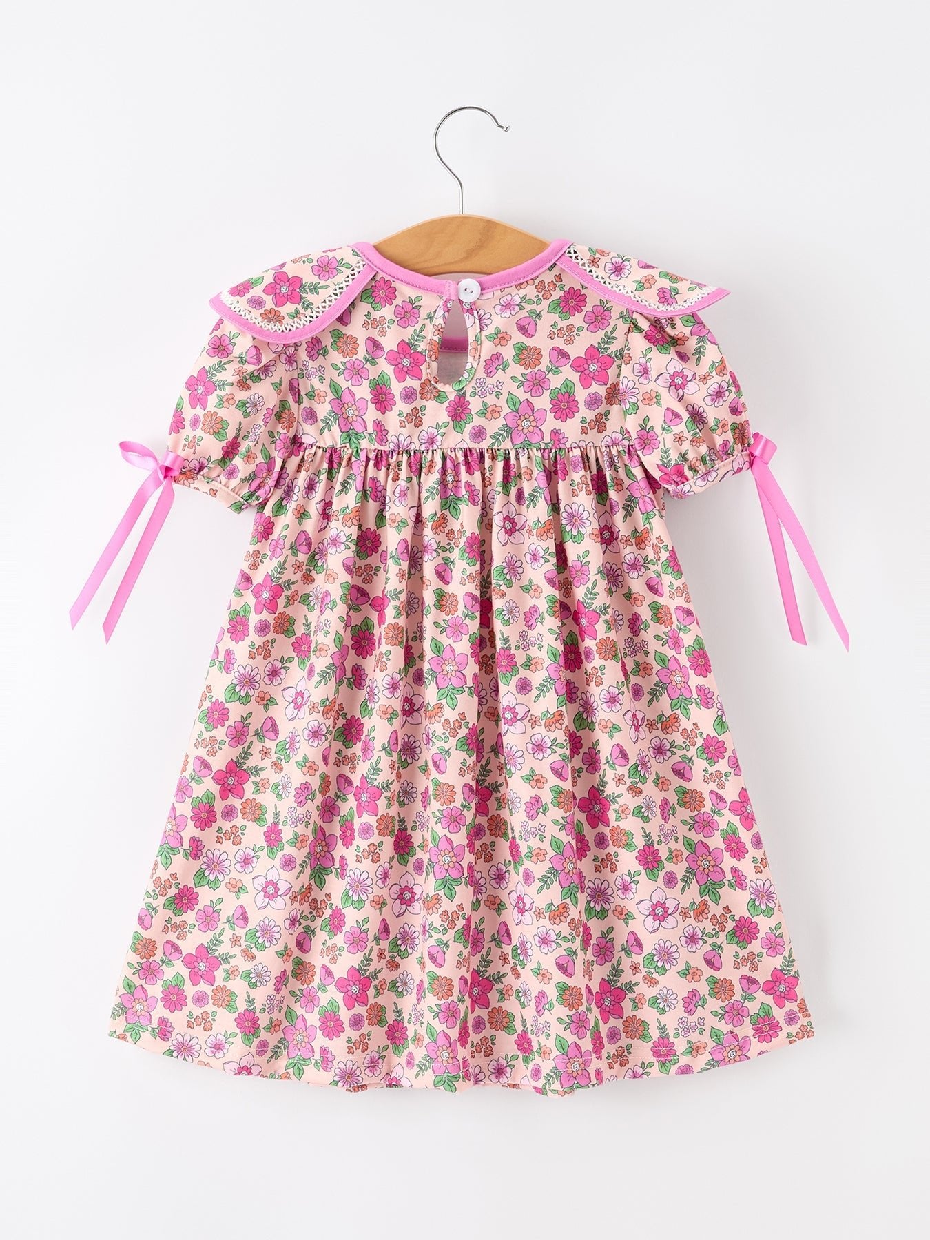 Pink Floral Bow Petals Collar Girls Dress - Abbies Place