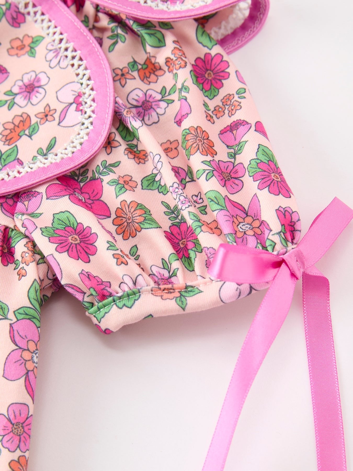Pink Floral Bow Petals Collar Girls Dress - Abbies Place