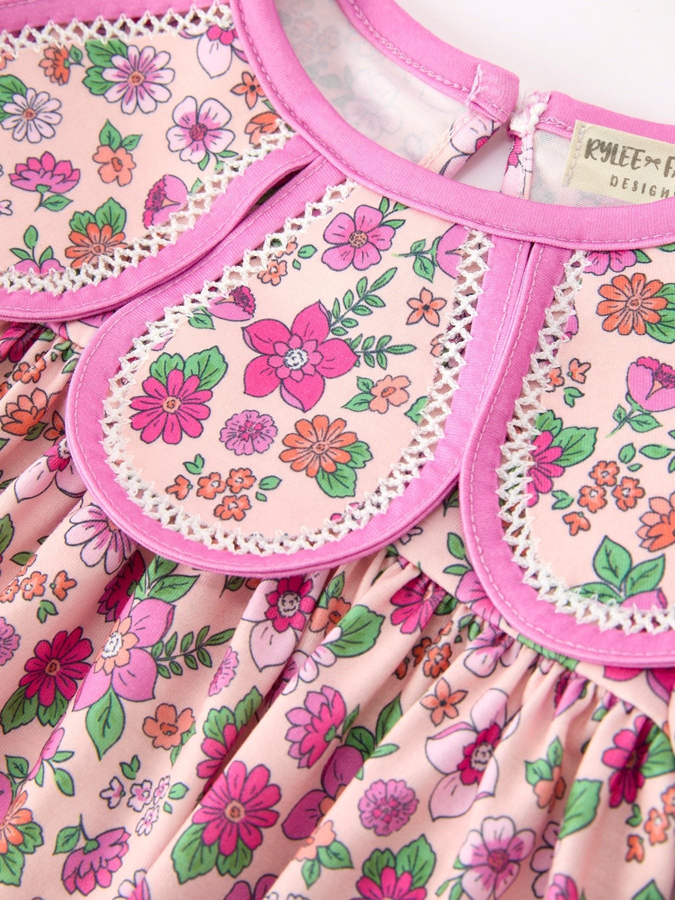Pink Floral Bow Petals Collar Girls Dress - Abbies Place