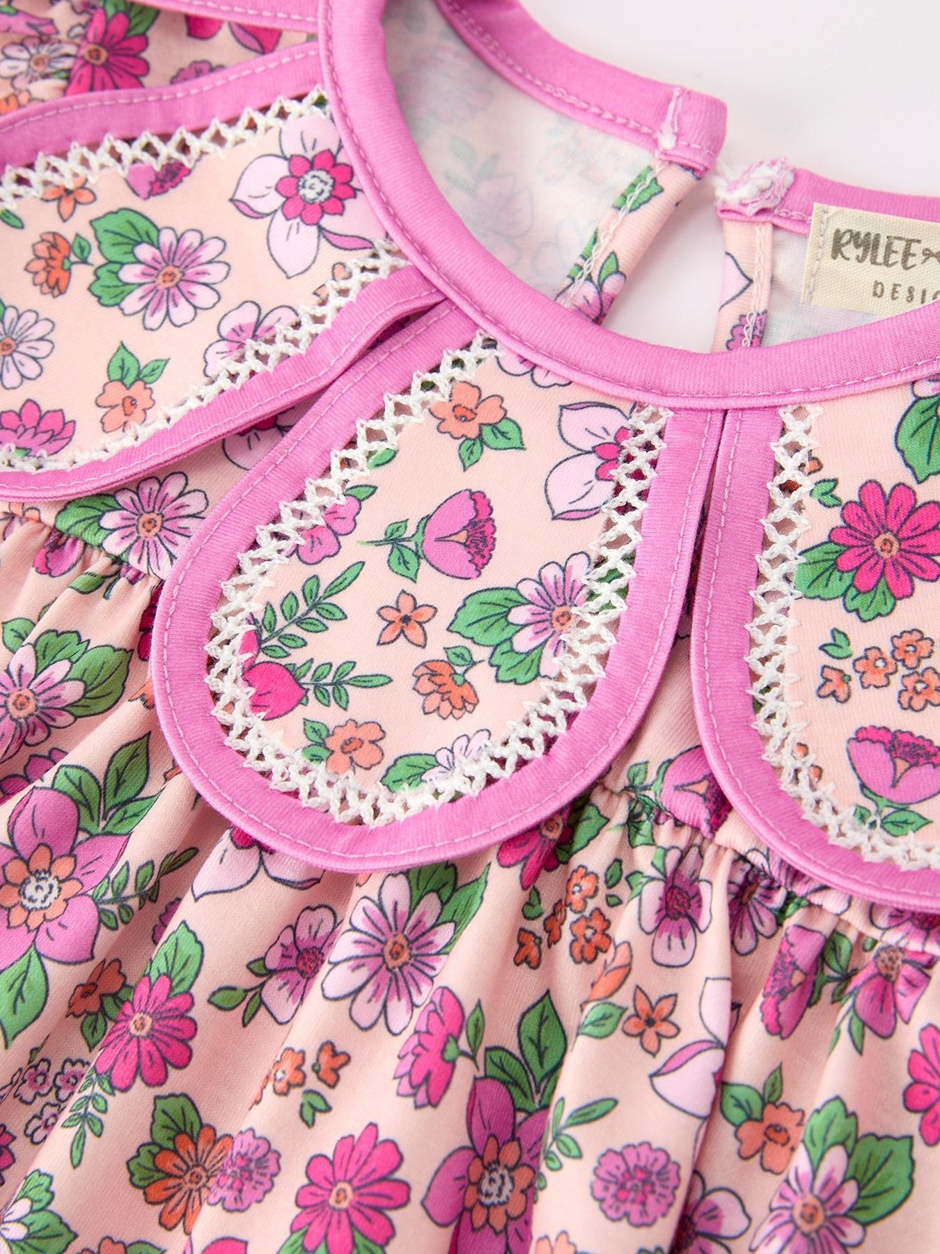 Pink Floral Bow Petals Collar Girls Romper - Abbies Place