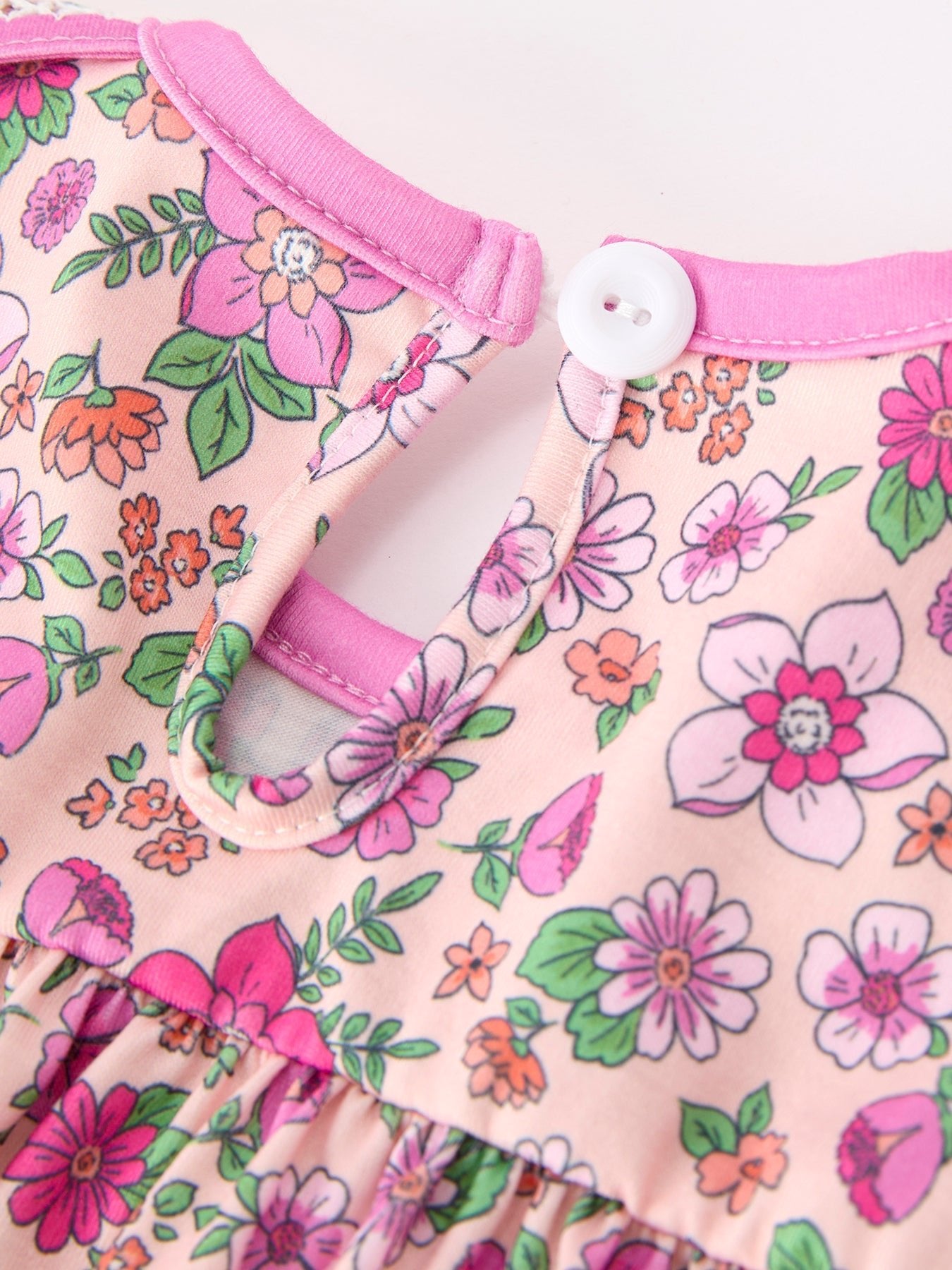 Pink Floral Bow Petals Collar Girls Romper - Abbies Place