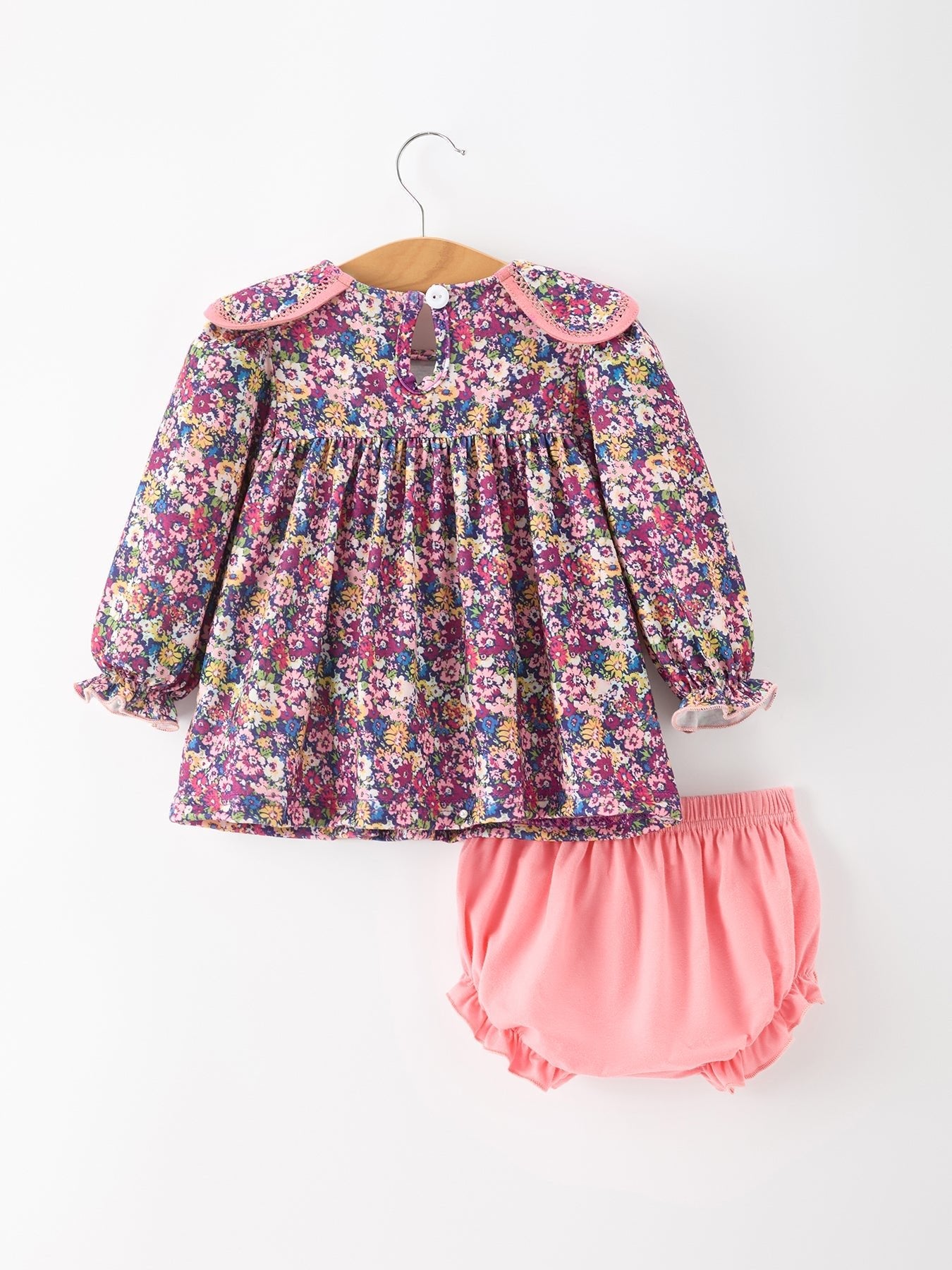Pink Floral Petals Collar Girl Bloomer Set - Abbies Place