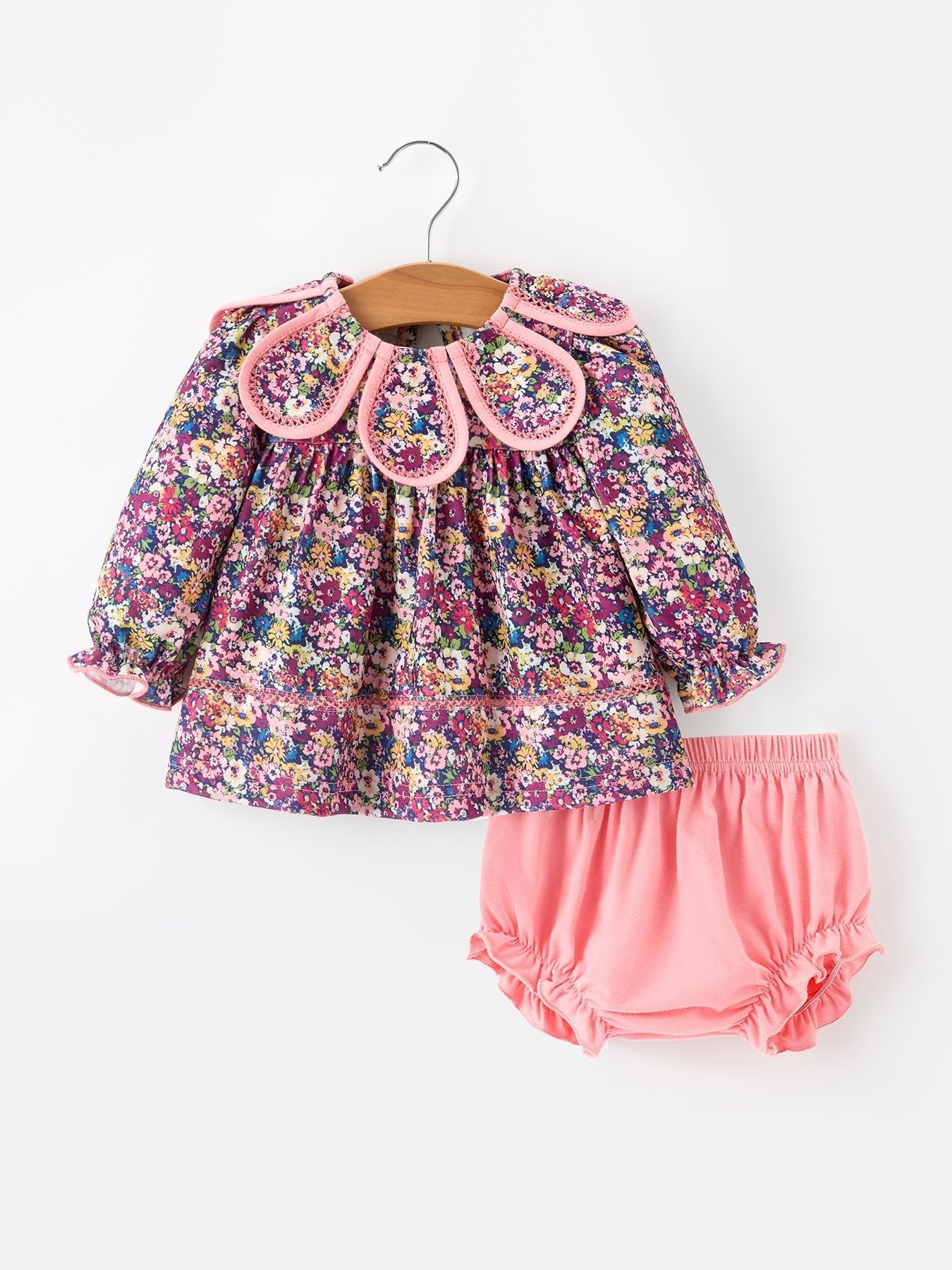 Pink Floral Petals Collar Girl Bloomer Set - Abbies Place