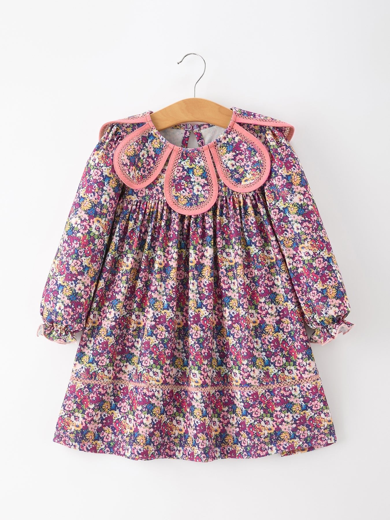 Pink Floral Petals Collar Girl Dress - Abbies Place