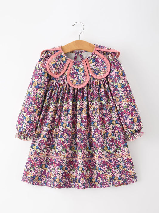 Pink Floral Petals Collar Girl Dress - Abbies Place