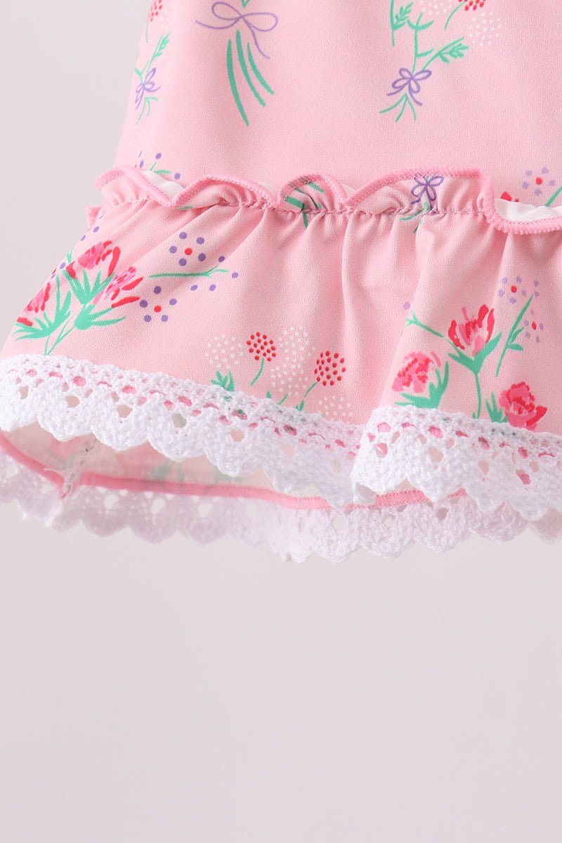 Pink Floral Ruffle 2pc Swimsuit - Abbies Place
