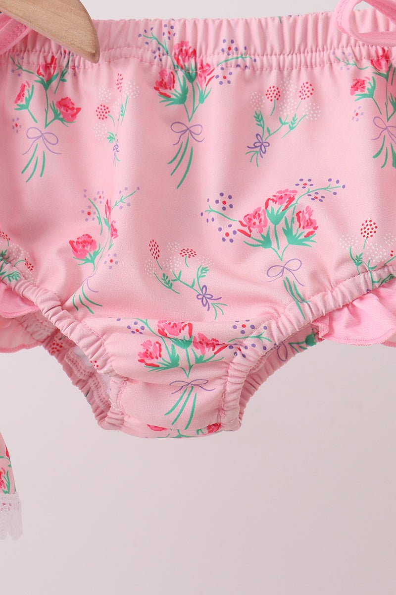 Pink Floral Ruffle 2pc Swimsuit - Abbies Place