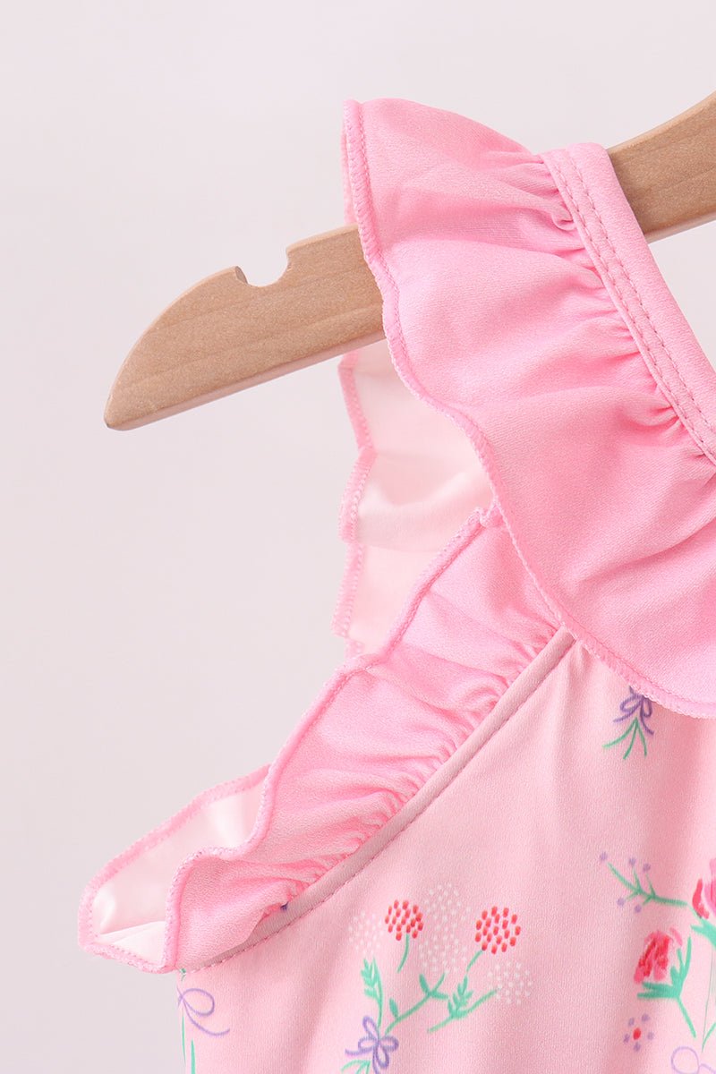 Pink Floral Ruffle One-Piece Swimsuit - Abbies Place